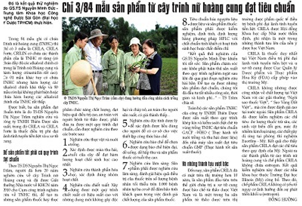 Chỉ 3/84 mẫu sản phẩm từ cây trinh nữ hoàng cung đạt tiêu chuẩn