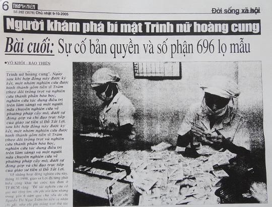 Người khám phá bí mật Trinh Nữ Hoàng Cung Bài cuối: SỰ CỐ BẢN QUYỀN VÀ SỐ PHẬN 696 LỌ MẪU